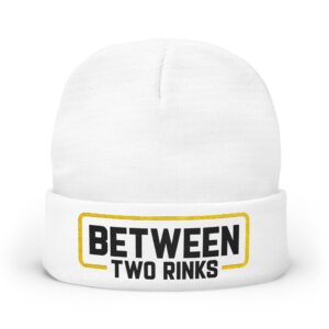 Between Two Rinks Embroidered Knit Beanie — Hockey Fan Winter Hat