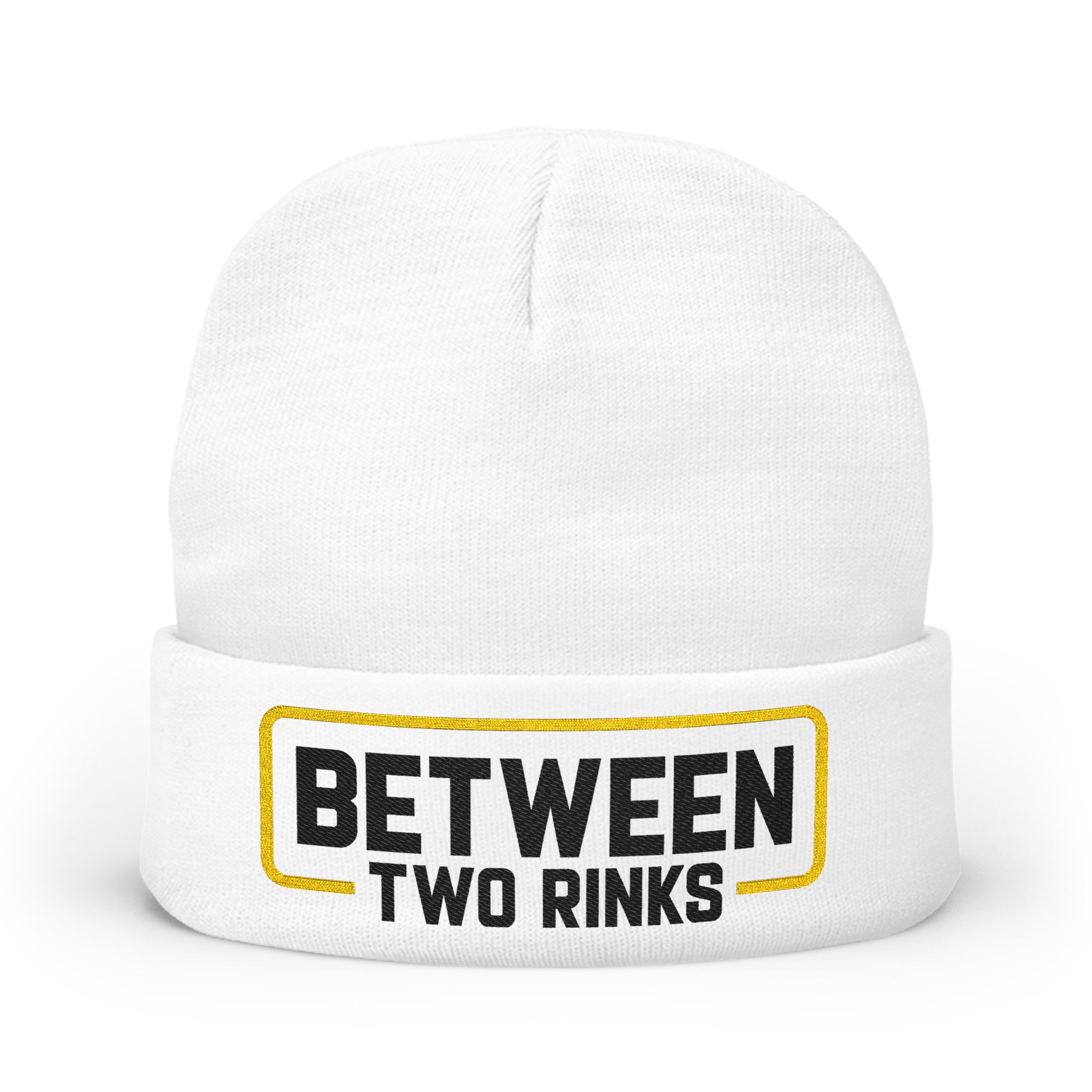 Between Two Rinks Embroidered Knit Beanie — Hockey Fan Winter Hat