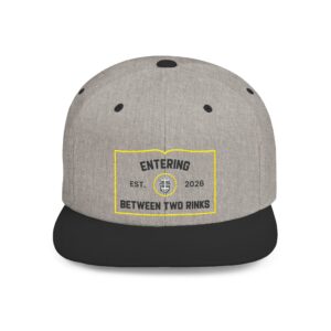 Flat Bill Snapback Hat — “Entering Between Two Rinks” Embroidered Hockey Cap