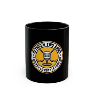 Between Two Rinks Hockey Podcast Mug — Black Coffee Cup for Hockey Fans